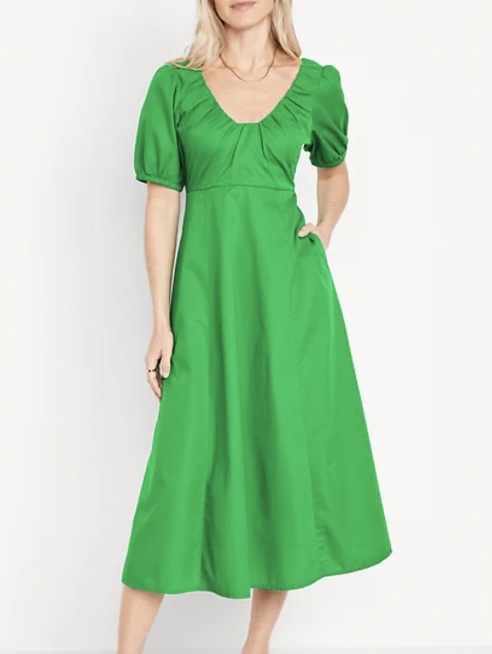 Old Navy Kelly Green Puff-Sleeve Midi Swing Dress